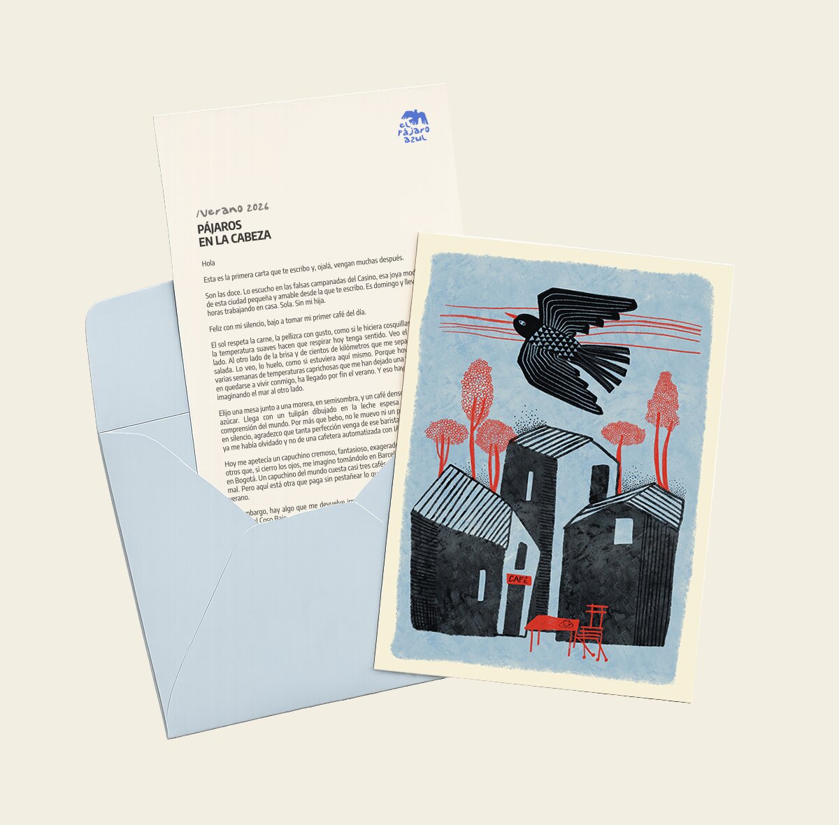 montaje de una carta el pájaro azul