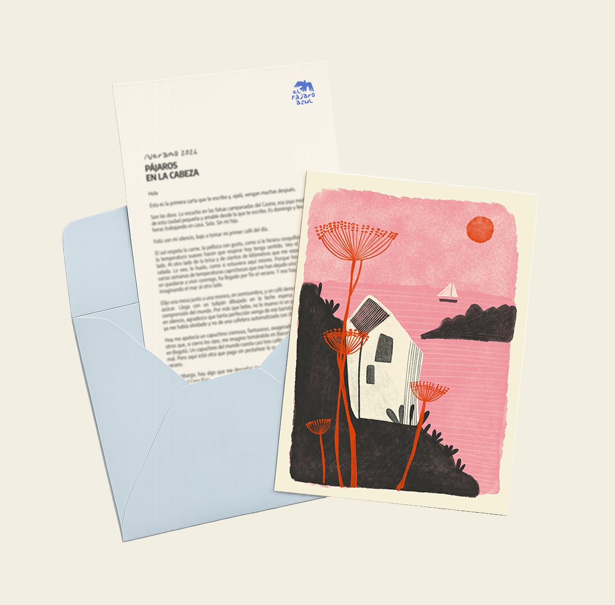 montaje de una carta el pájaro azul